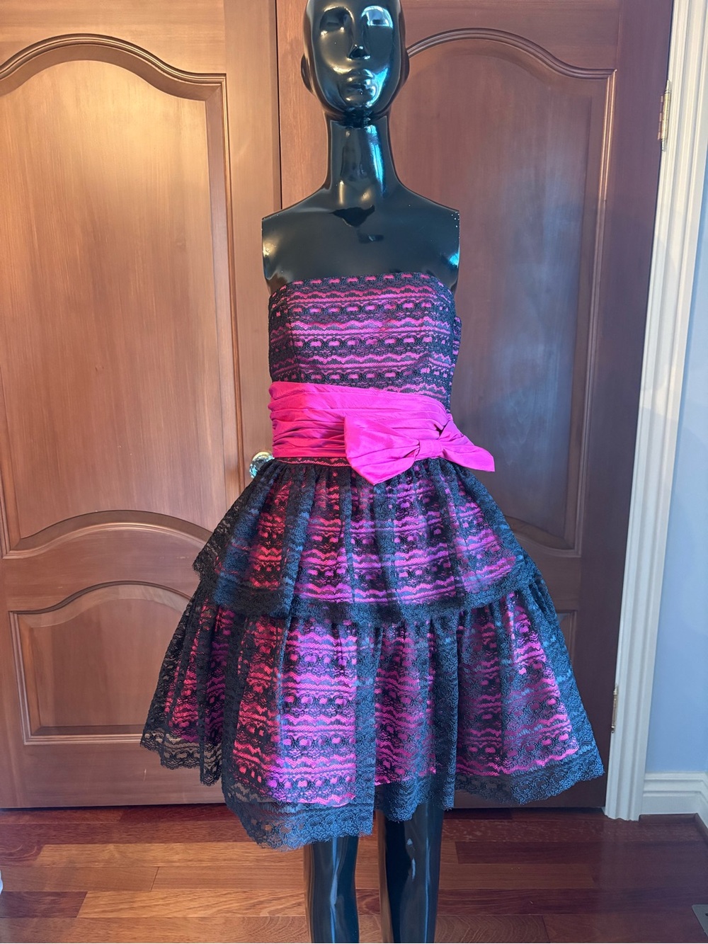 Vintage Betsey Johnson Evening Black Lace Pink Party Dress